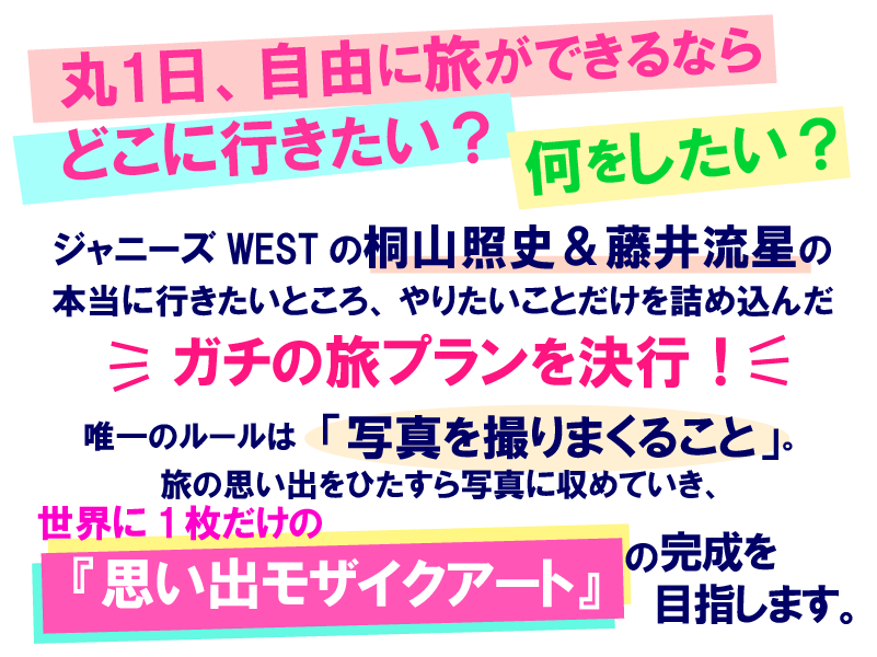 旅の思い出をひたすら写真に収めていき、世界に1枚だけの『思い出モザイクアート』の完成を目指します。