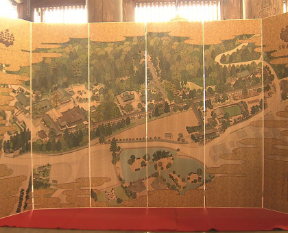 水戸岡鋭治さんが吉備津神社に神社描いた屏風を奉納【岡山】