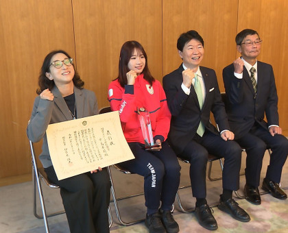 ミラノ・コルティナ五輪ショートトラック女子３０００メートルRで６位入賞／中島未莉選手（倉敷市出身）に岡山県スポーツ特別顕賞【岡山】