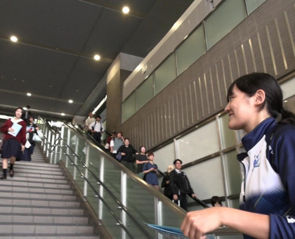 岡山駅前でシーガルズがホーム開幕戦ＰＲ／赤磐市で２４、２５日に埼玉上尾と対戦