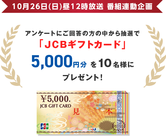アンケートにご回答の方の中から抽選で「JCBギフトカード」5,000円分を10名様にプレゼント!