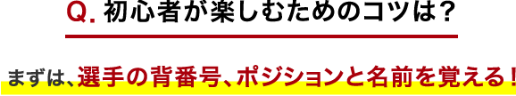 Ｑ．初心者が楽しむためのコツは？ まずは、選手の背番号、ポジションと名前を覚える！